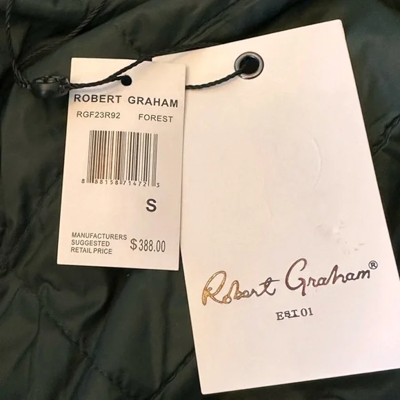 Robert Graham NWT size small mens quilted water repellent color is forest jacket